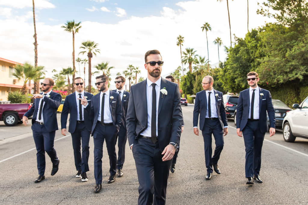 groom and wedding party portraits in Palm Springs