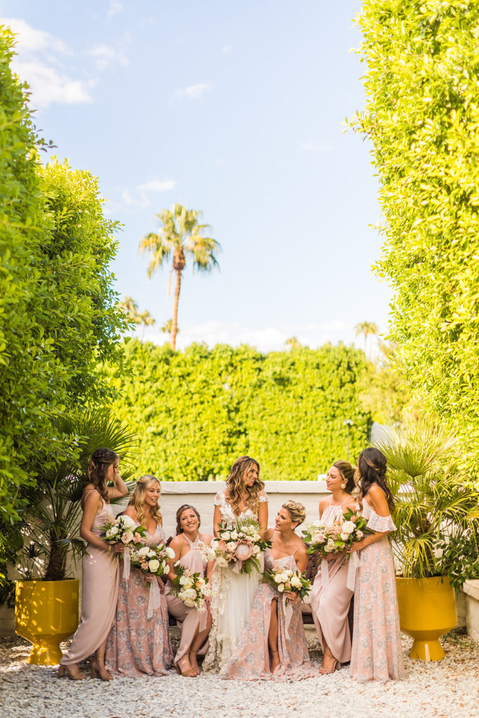 bride and wedding attendant portraits at Parker Palm Springs