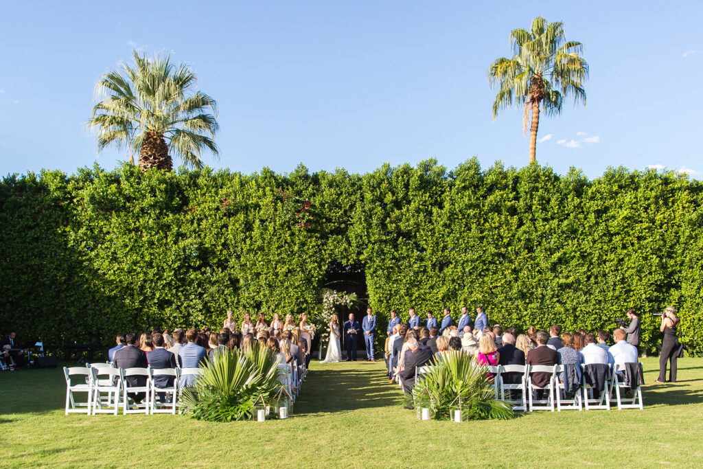 outdoor wedding ceremony on lawn at Parker Palm Springs